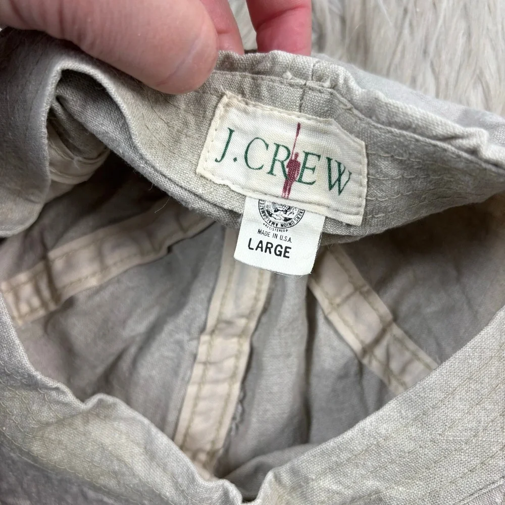 Vintage J.Crew Oarsman Men's L Beige Linen Unstructured Baseball Hat Union Made